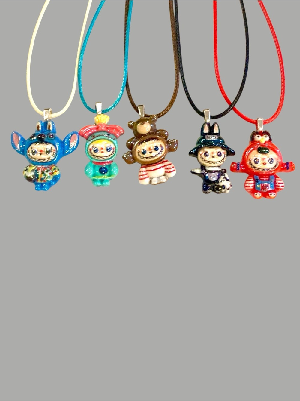 Lot of 5 handmade Labubu bunny charm necklaces on cords w/ extender 1 of a kind - Picture 3 of 4